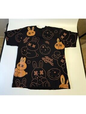 Bad Rabbit Club Cookie Tee Shirt Mens Black All Over Print Bunny Streetwear - XS